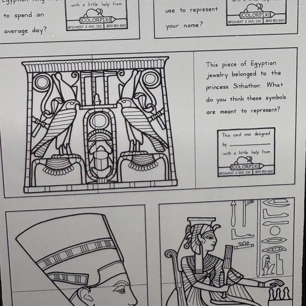 Pharaoh Treasures of‎ Ancient Egypt 10 Coloring Cards Set Envelopes Crayons